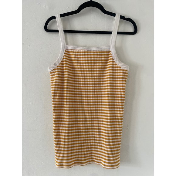 Old Navy Yellow and White Striped Ribbed Wide Strap Tank Top - Picture 2 of 3